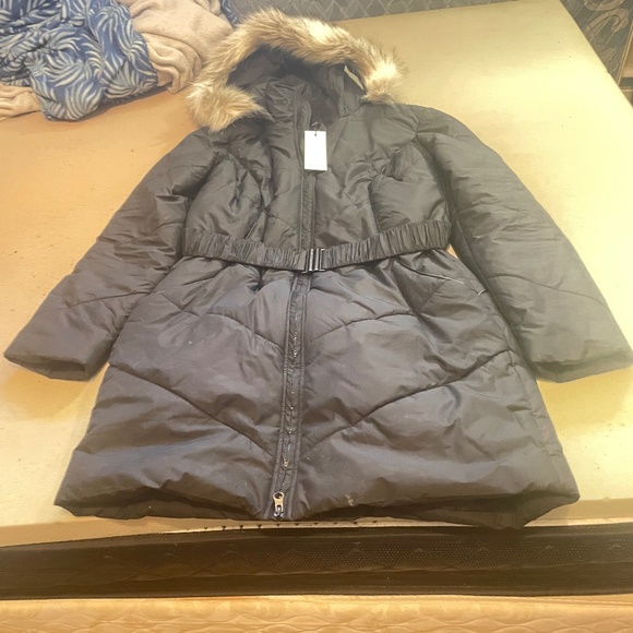 Winter puff coat black and brown fur - Picture 1 of 2